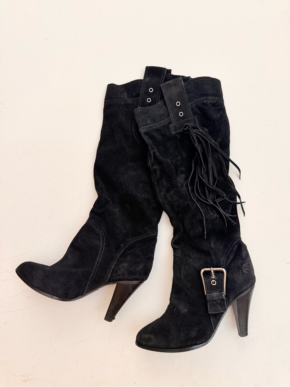 Colin Stuart talk suede fringe 3 1/2” heel boots